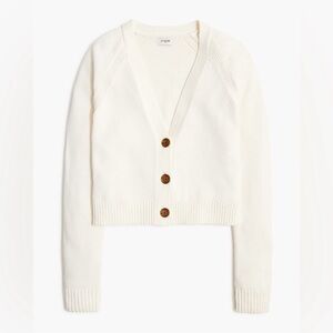 J Crew Factory Cotton-Blend V-neck Button Cardigan Sweater Ivory Crop 2024-XS